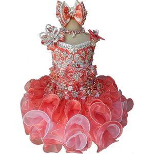 NEW Beautiful Sparkling Bling Rhinestone Baby Coral Flower Girl Pageant …